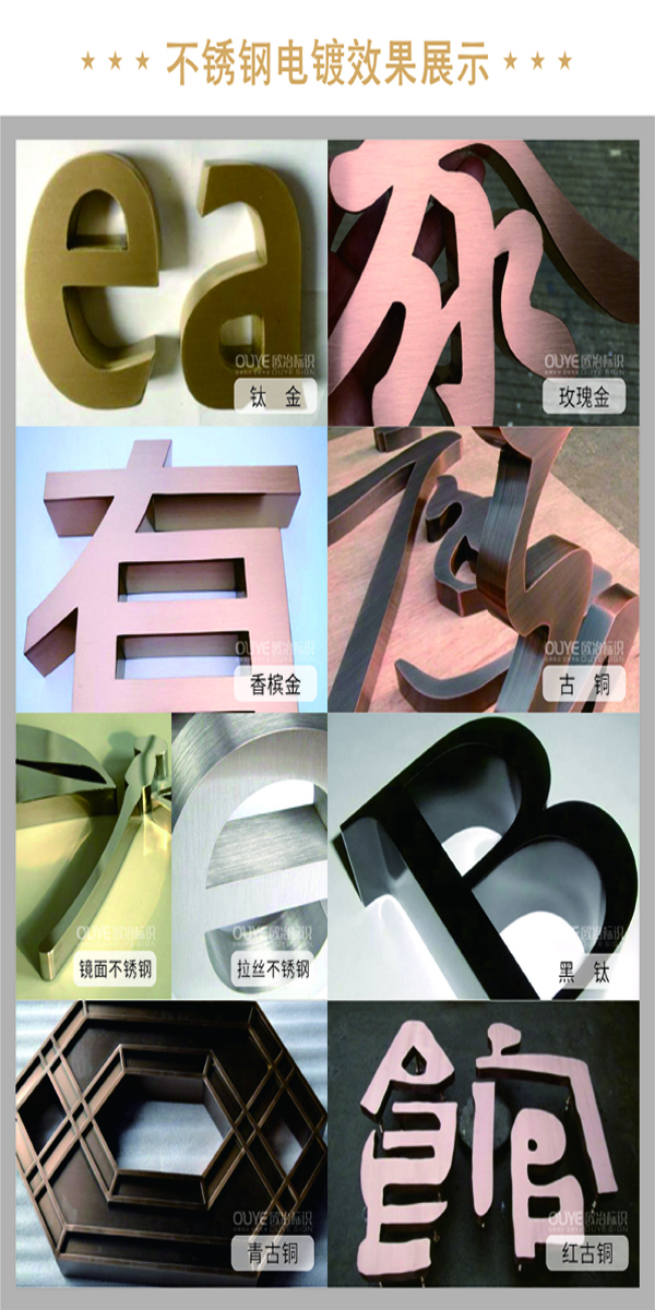 不銹鋼字、古銅字、鈦金字等各類金屬字工藝特點